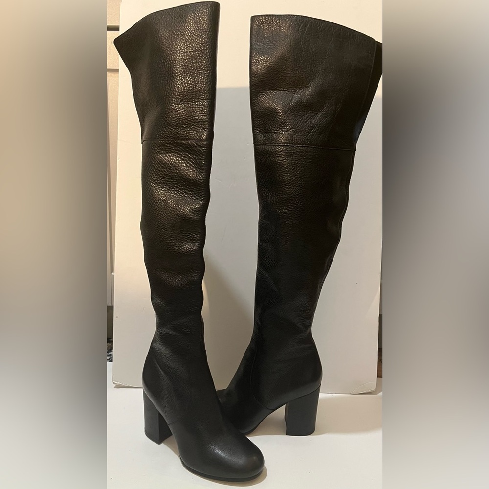 VIA SPIGA BELINE Black All Leather Partial Zip Over the Knee Boots 6.5M
